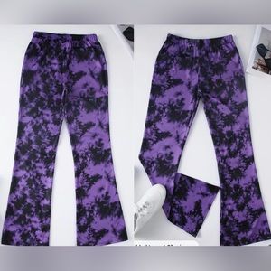 Tie Dye Print Flare Leg High Waist Pants, Women's Size L